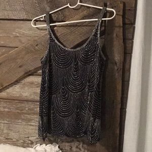Joie Devani Scallop Beaded Tank Black Top Size XS